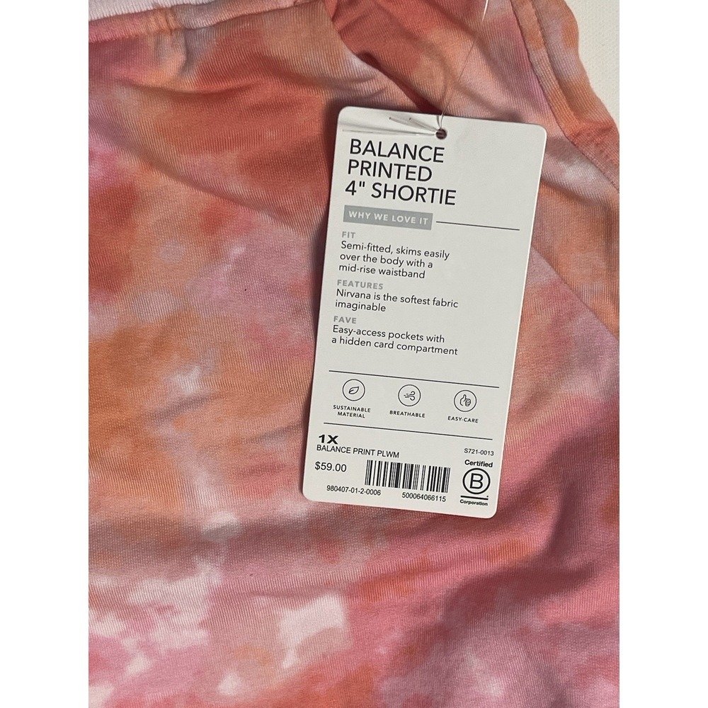 ATHLETA‎ Balance Printed 4" Shortie Shorts Womens 1X Pink Tie Dye Athleisure - Picture 5 of 7